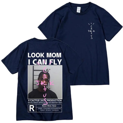 HOT SALE Cactus Jack T-Shirt High Quality Cotton Men Women LOOK MOM I CAN FLY Tee ASTROWORLD Hip Hop Short Sleeve Tshirts Tops