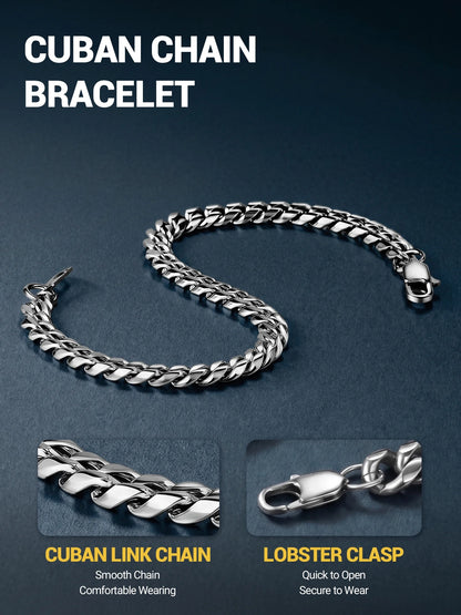 Men Chain Bracelet Cuban Stainless Steel Curb Bracelet 6MM 8.3 Inch Silver Wrist Bracelet Mens Birthday Father Day Graduation Jewelry Gifts for Him Dad Adults Age