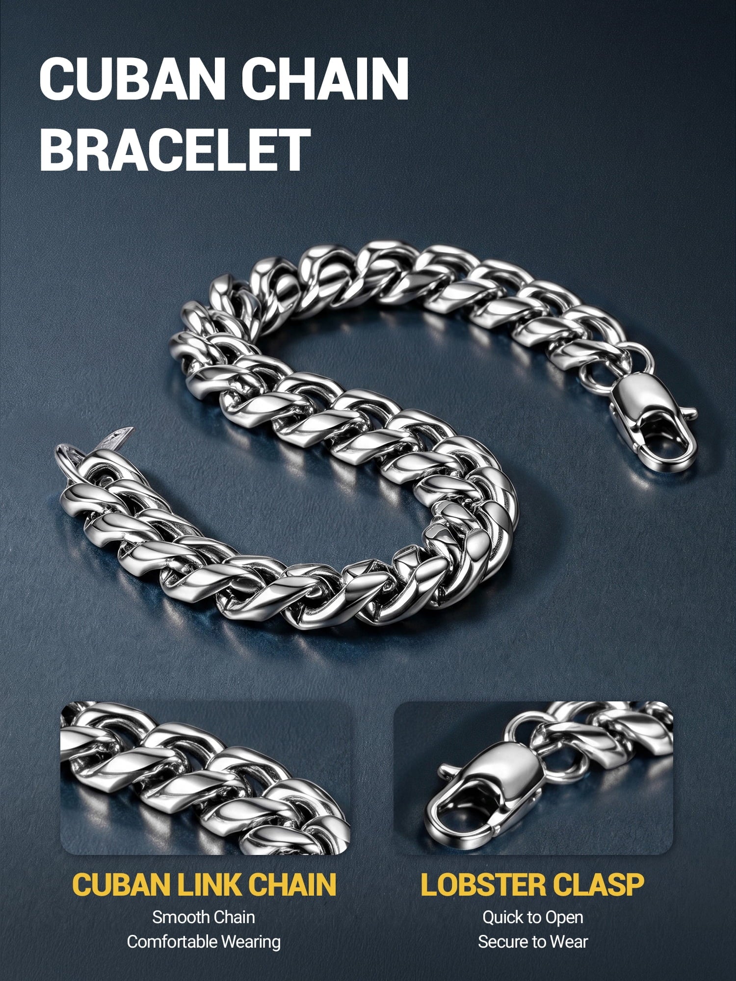 Bracelet for Men Chunky Cuban Bracelet 10MM 7.5 Inch Stainless Steel Chain Bracelet Mens Birthday Father Day Graduation Jewelry Gifts for Him Dad Adults Age