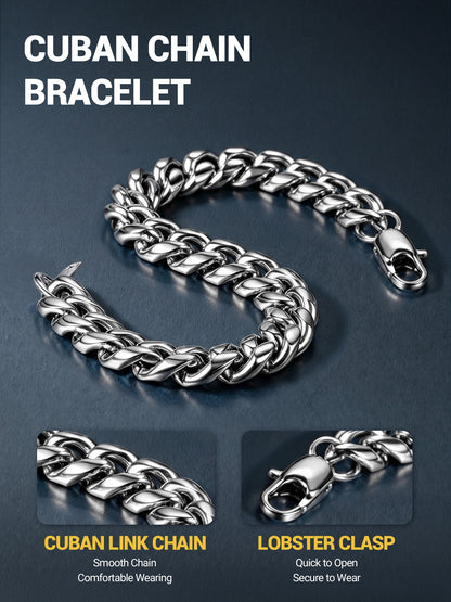 Bracelet for Men Chunky Cuban Bracelet 10MM 7.5 Inch Stainless Steel Chain Bracelet Mens Birthday Father Day Graduation Jewelry Gifts for Him Dad Adults Age