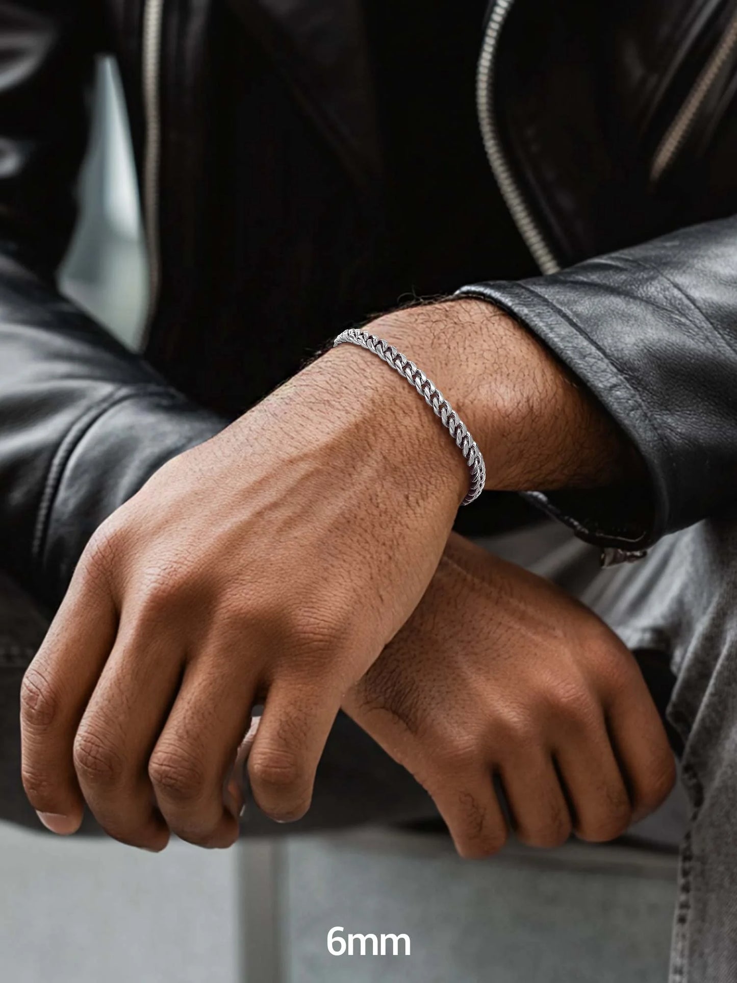 Men Chain Bracelet Cuban Stainless Steel Curb Bracelet 6MM 8.3 Inch Silver Wrist Bracelet Mens Birthday Father Day Graduation Jewelry Gifts for Him Dad Adults Age