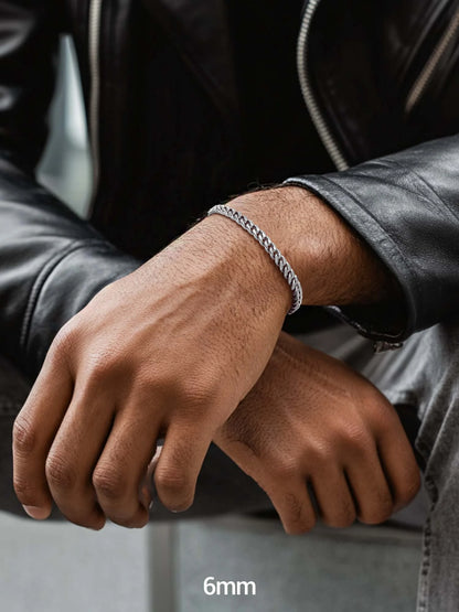 Men Chain Bracelet Cuban Stainless Steel Curb Bracelet 6MM 8.3 Inch Silver Wrist Bracelet Mens Birthday Father Day Graduation Jewelry Gifts for Him Dad Adults Age