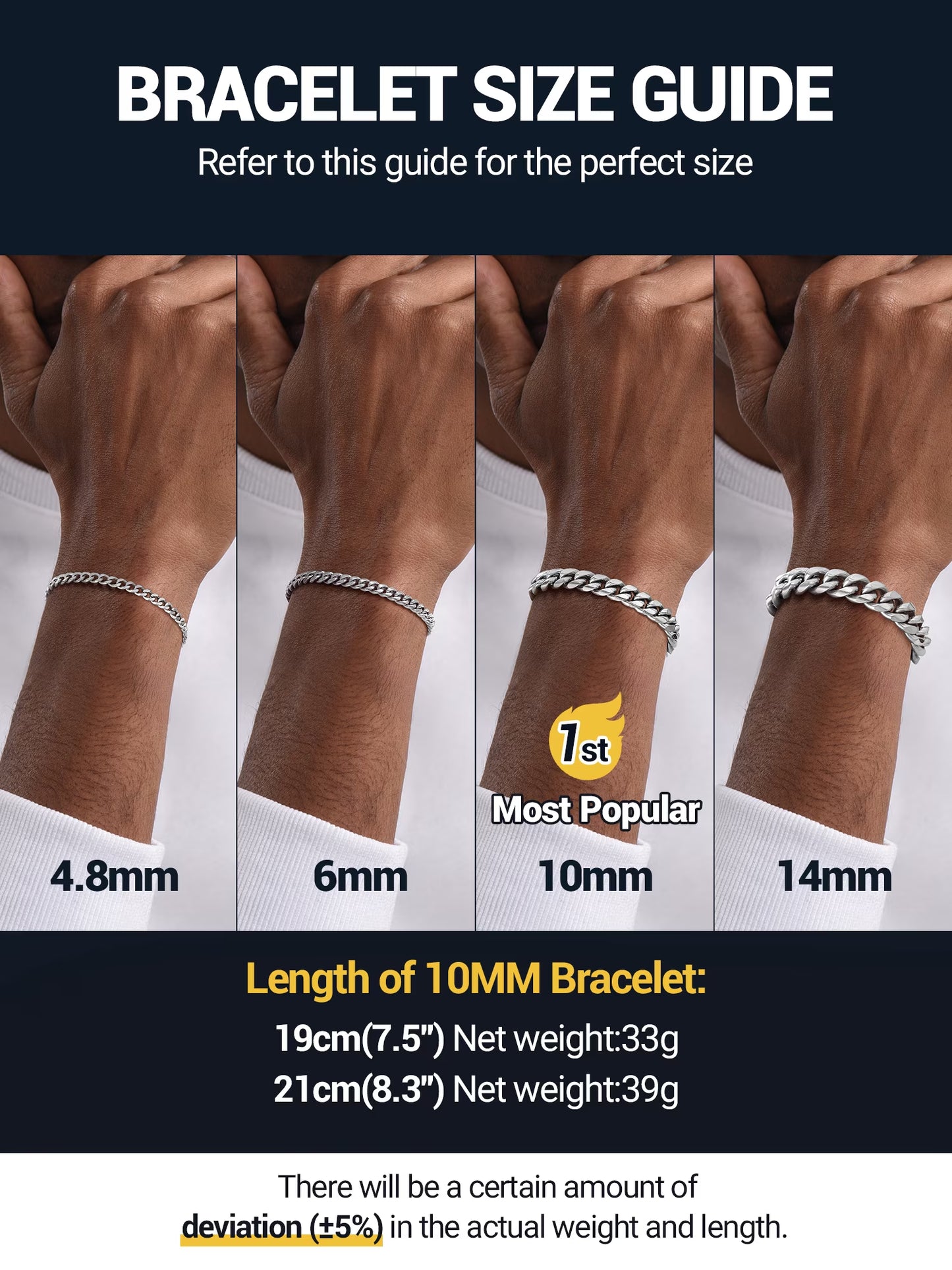 Bracelet for Men Chunky Cuban Bracelet 10MM 7.5 Inch Stainless Steel Chain Bracelet Mens Birthday Father Day Graduation Jewelry Gifts for Him Dad Adults Age