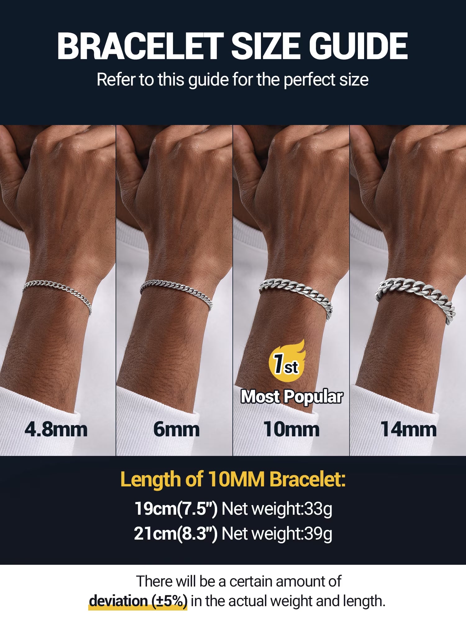 Bracelet for Men Chunky Cuban Bracelet 10MM 7.5 Inch Stainless Steel Chain Bracelet Mens Birthday Father Day Graduation Jewelry Gifts for Him Dad Adults Age