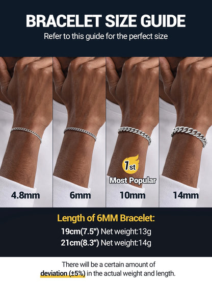 Men Chain Bracelet Cuban Stainless Steel Curb Bracelet 6MM 8.3 Inch Silver Wrist Bracelet Mens Birthday Father Day Graduation Jewelry Gifts for Him Dad Adults Age